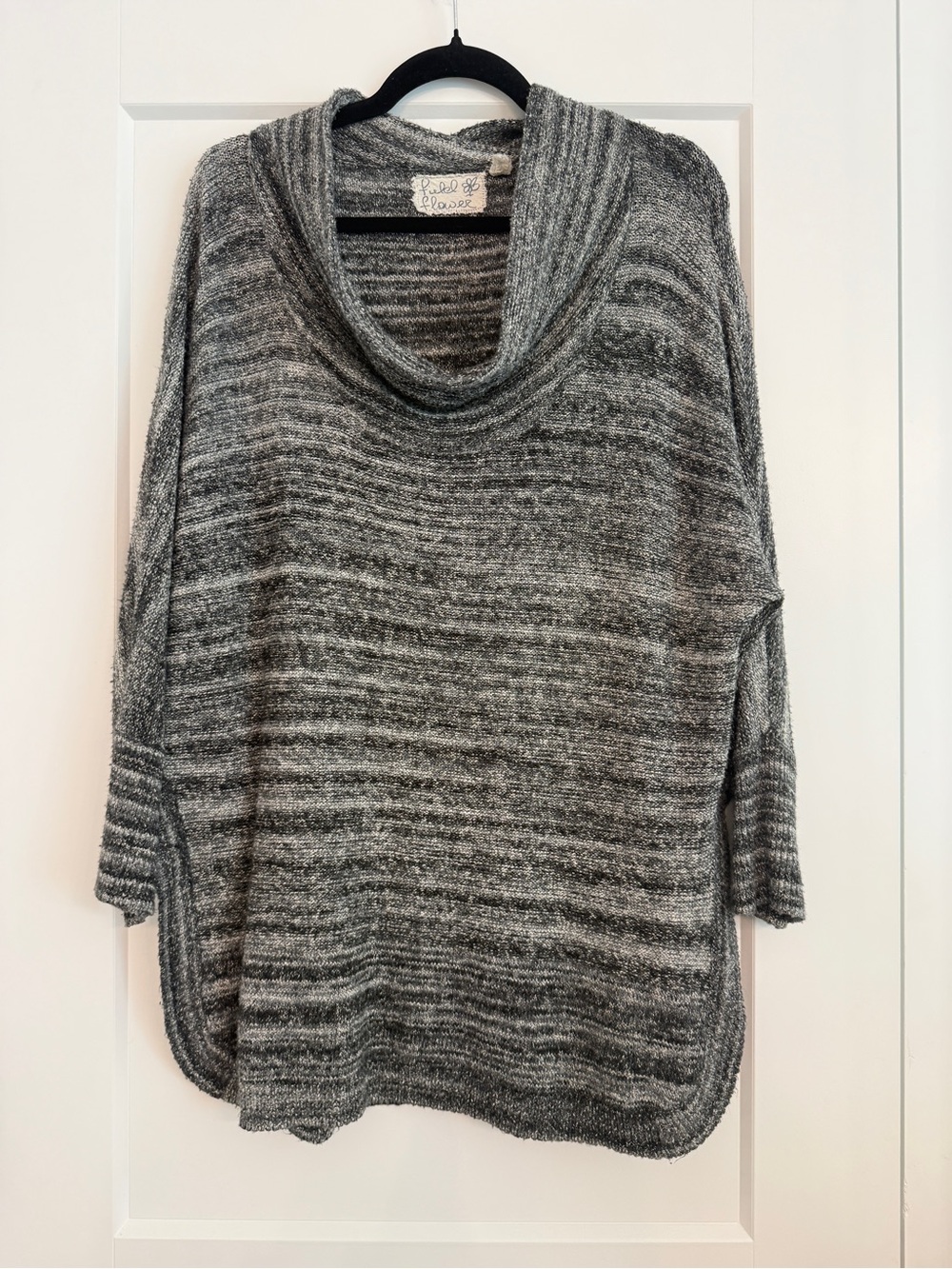 Free People Gray Marled Oversized Cowl Neck Poncho Sweater Size L